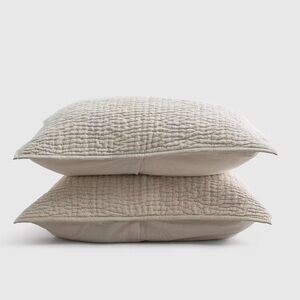 NWOT QUINCE European Linen Cotton Stitch Sham Set King Natural 4499